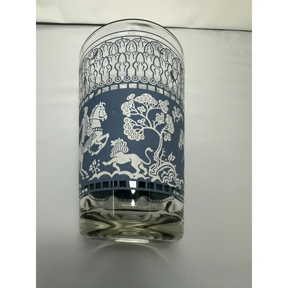 Vintage MCM Glass Wedgwood Light Blue Jeanette Hellenic Ice Bucket Barware